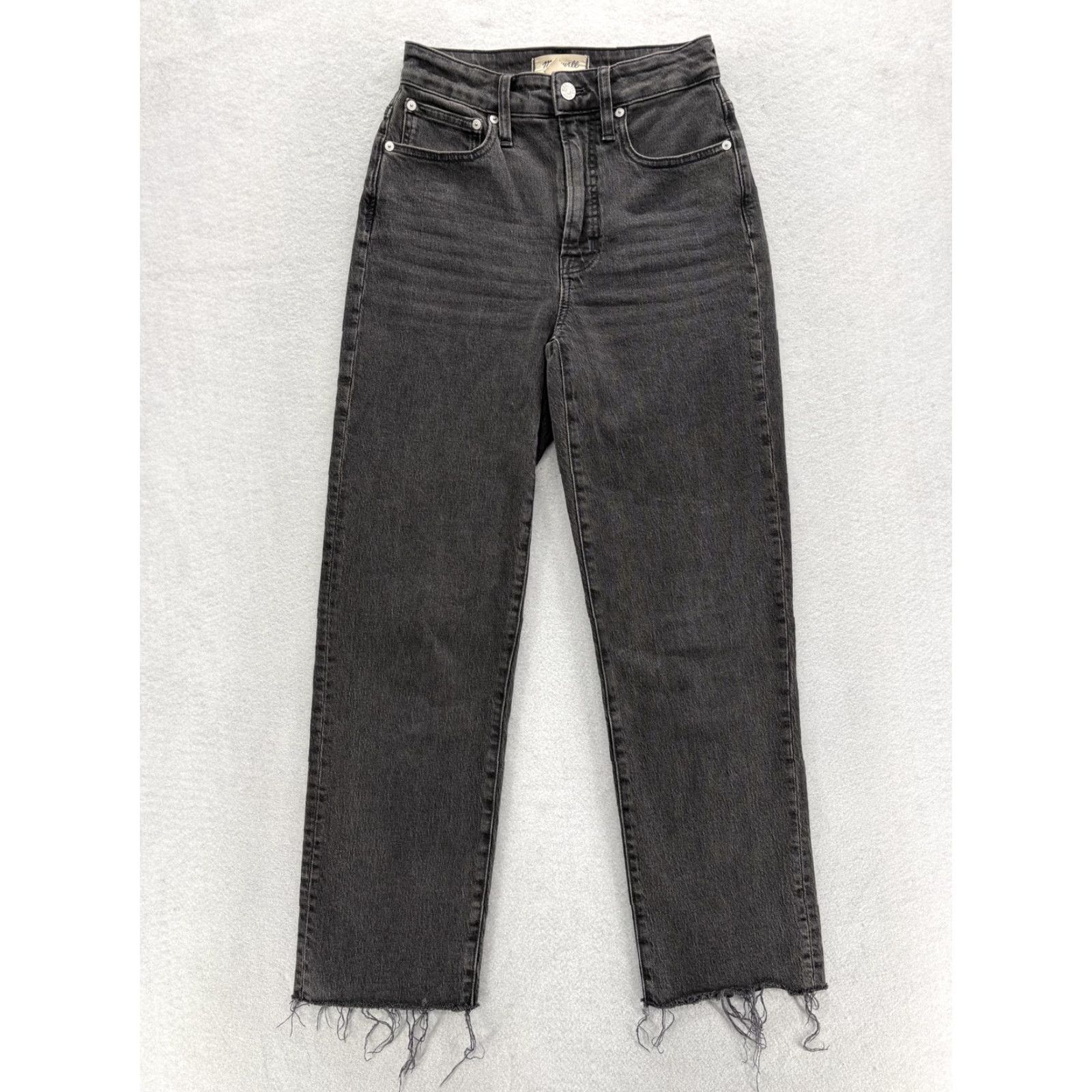 Madewell Madewell Jeans Womens 24 High Rise Curvy Straight Gray Denim 5-Pocket Distressed Fringe Cotton Blend Spandex Crop Vintage? No Size 42" / US 20 - 2 Thumbnail
