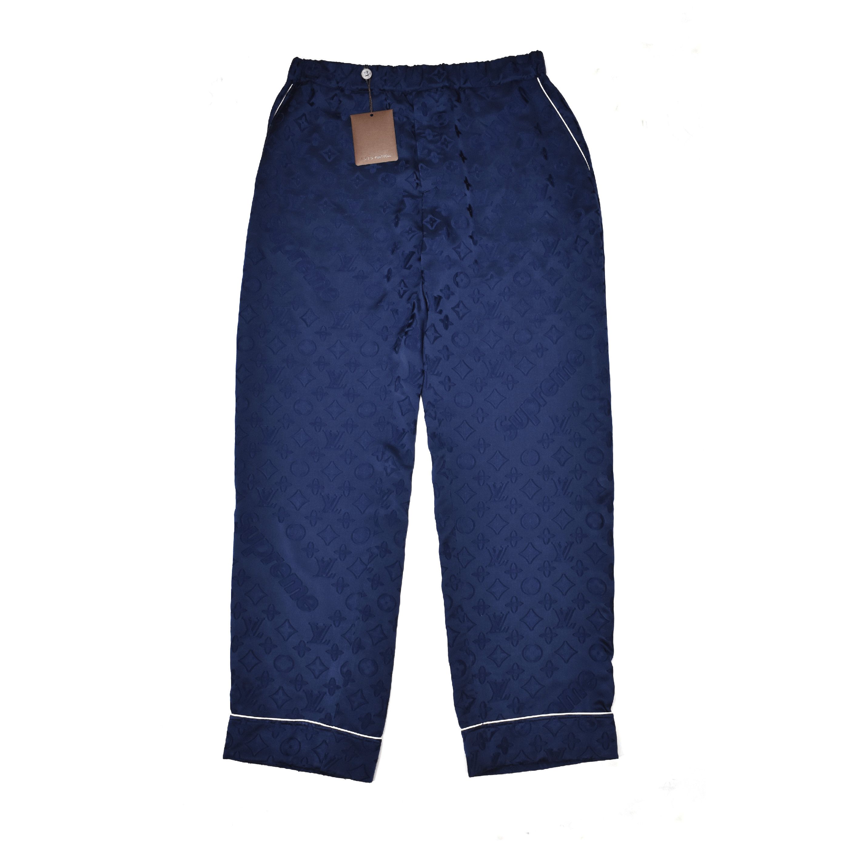 Louis Vuitton × Supreme Navy LV Monogram Silk Pajama Pants DS Size US 28 / EU 44 - 1 Preview