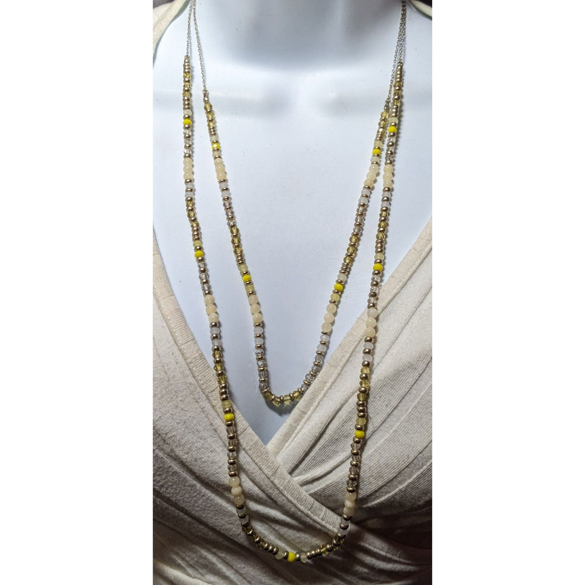 Other Yellow Silver Tone And White Beaded Multilayer Necklace Size ONE SIZE - 7 Thumbnail