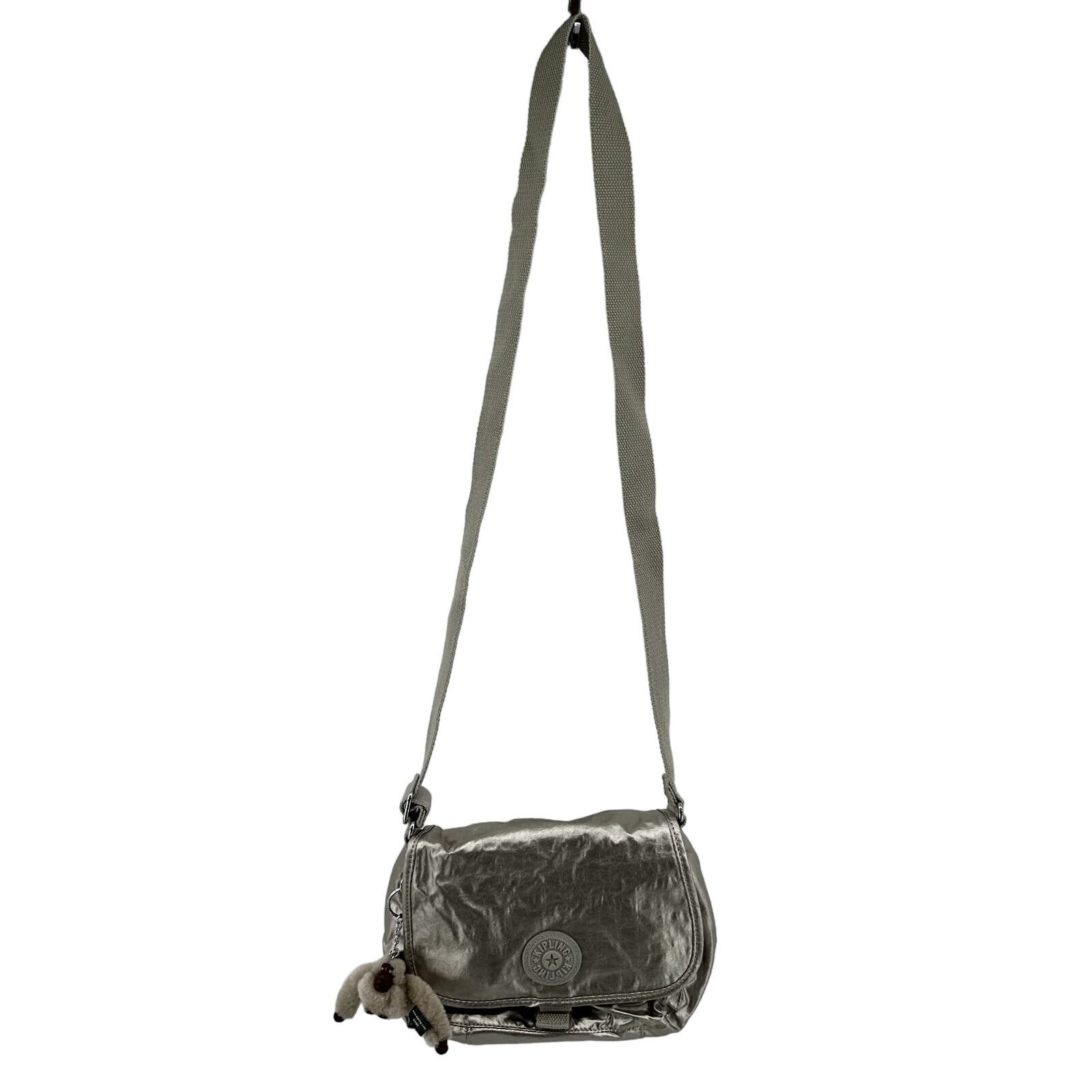 Kipling Maceio Metallic Crossbody Bag Strap Zip Silver, Women's