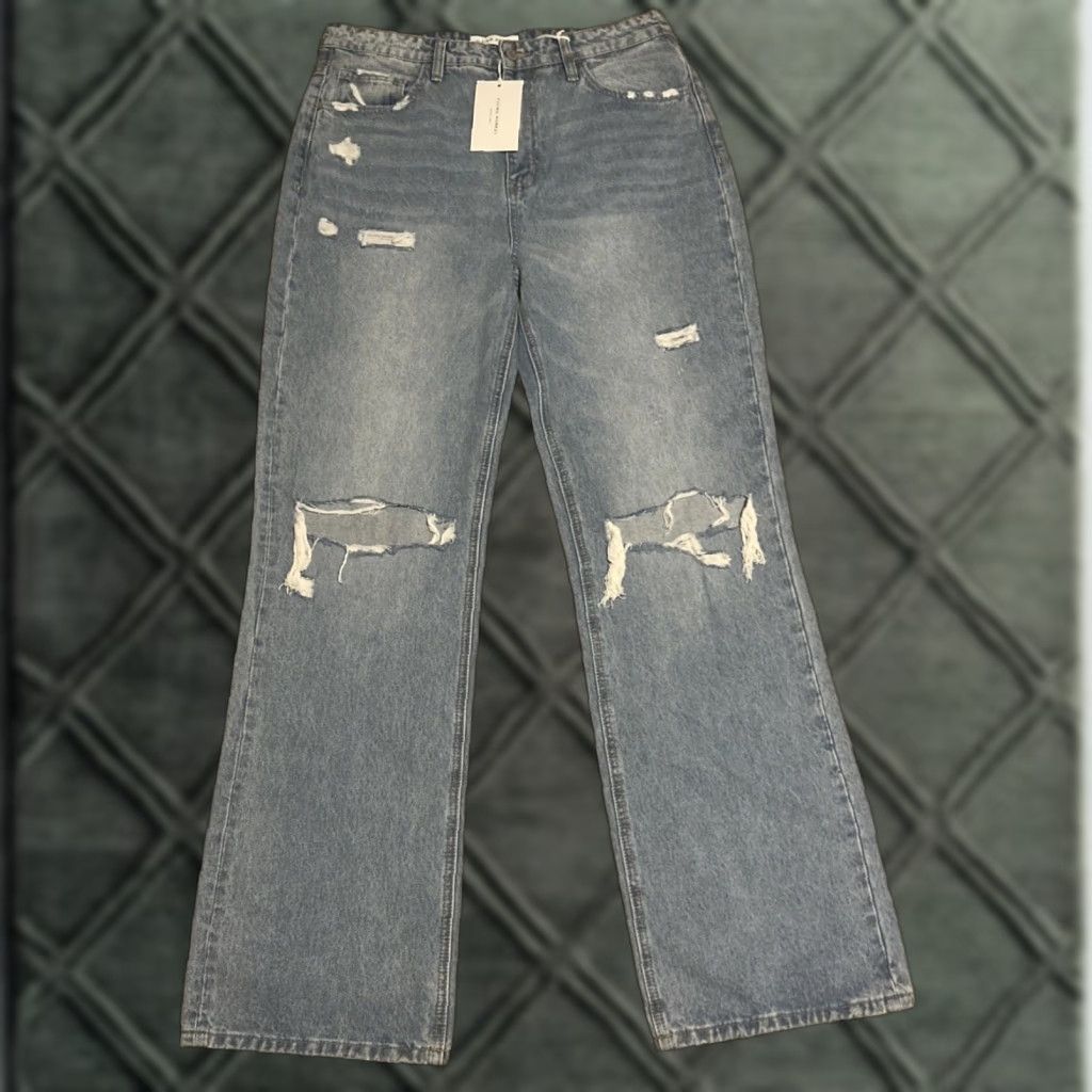 Vintage Flying Monkey Jeans Women Blue Distressed High Rise 33x35 Straight Inseam 35 NWT Black Label 100% Cotton Denim Size 31 XS? Size 24" / US 00 / IT 34 - 1 Thumbnail