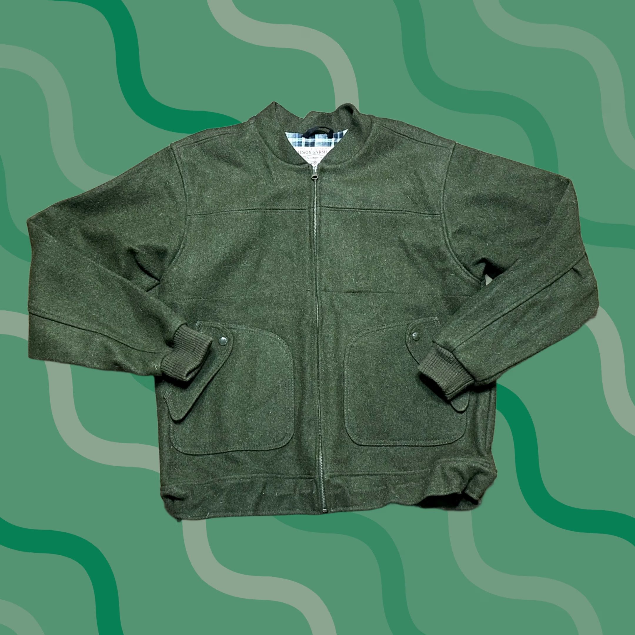 Filson VINTAGE Filson Wool Mackinaw Bomber Jacket Green USB Assembled USA Sz L Jacket Size US L / EU 52-54 / 3 - 1 Thumbnail