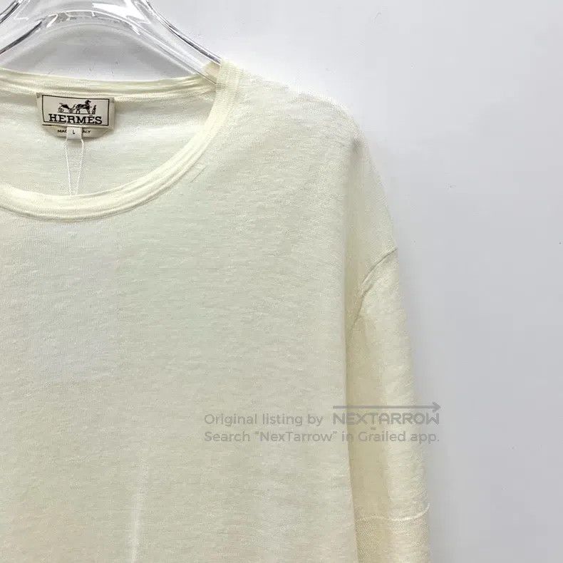 Hermes Hermes Beige Striped Linen Round Neck Short Sleeve T-Shirt Size L / US 10 / IT 46 - 3 Thumbnail