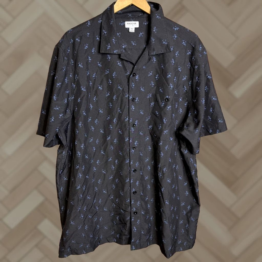 Haggar Haggar Button-Up Shirt Black Short Sleeve 2XLT Haggar Cool 18 Tec Mens Button Front 27" Pit 33" Back Hem Regular Big & Tall Size US XXL / EU 58 / 5 - 1 Thumbnail