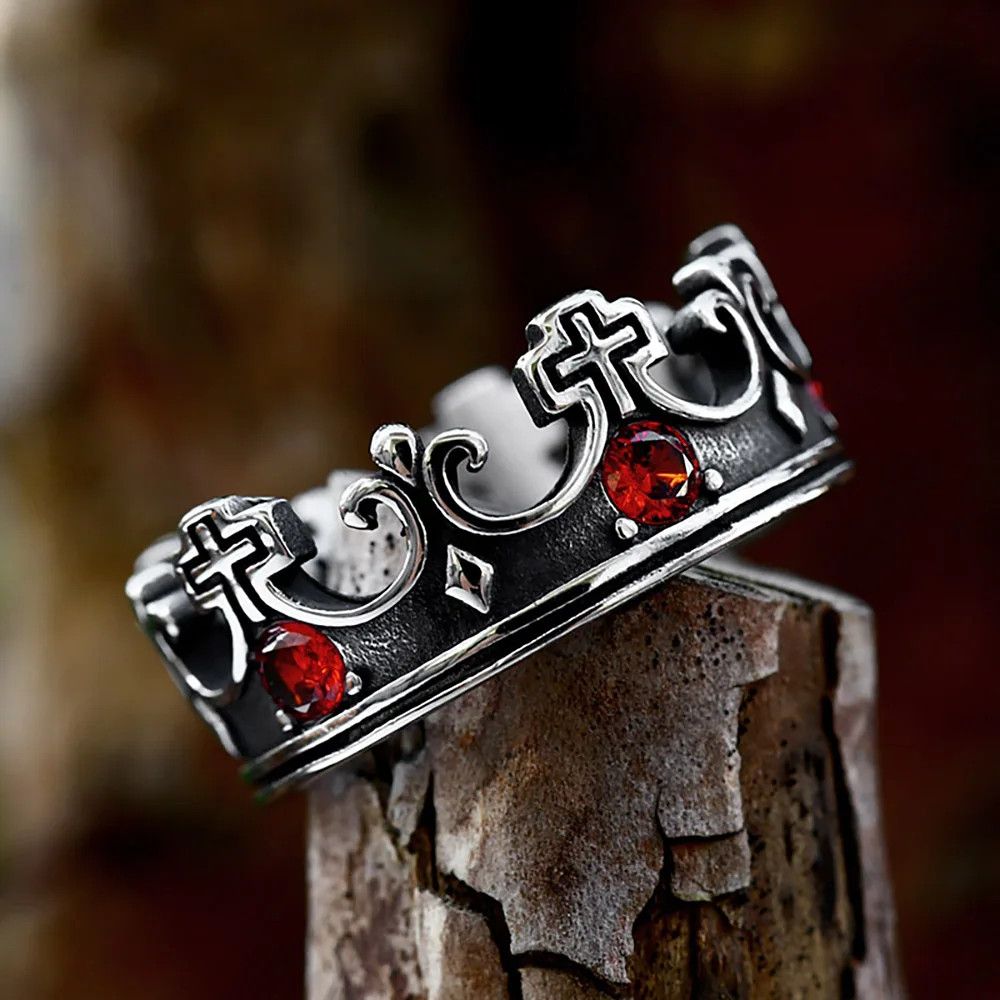 Jewelry Cross Crown Double Ring Jewelry Streetwear Fashion Gift Size ONE SIZE - 3 Thumbnail