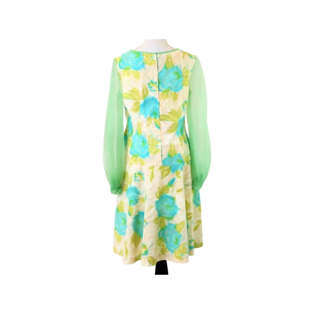 Vintage Vintage 1960s Pastel Floral Printed Drop Waist Dress Large Size L / US 10 / IT 46 - 3 Thumbnail