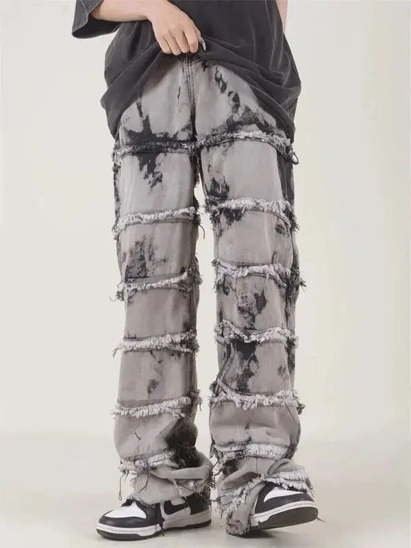 Japanese Brand Striped Tassel Frayed Straight Baggy Jeans Size US 32 / EU 48 - 1 Thumbnail