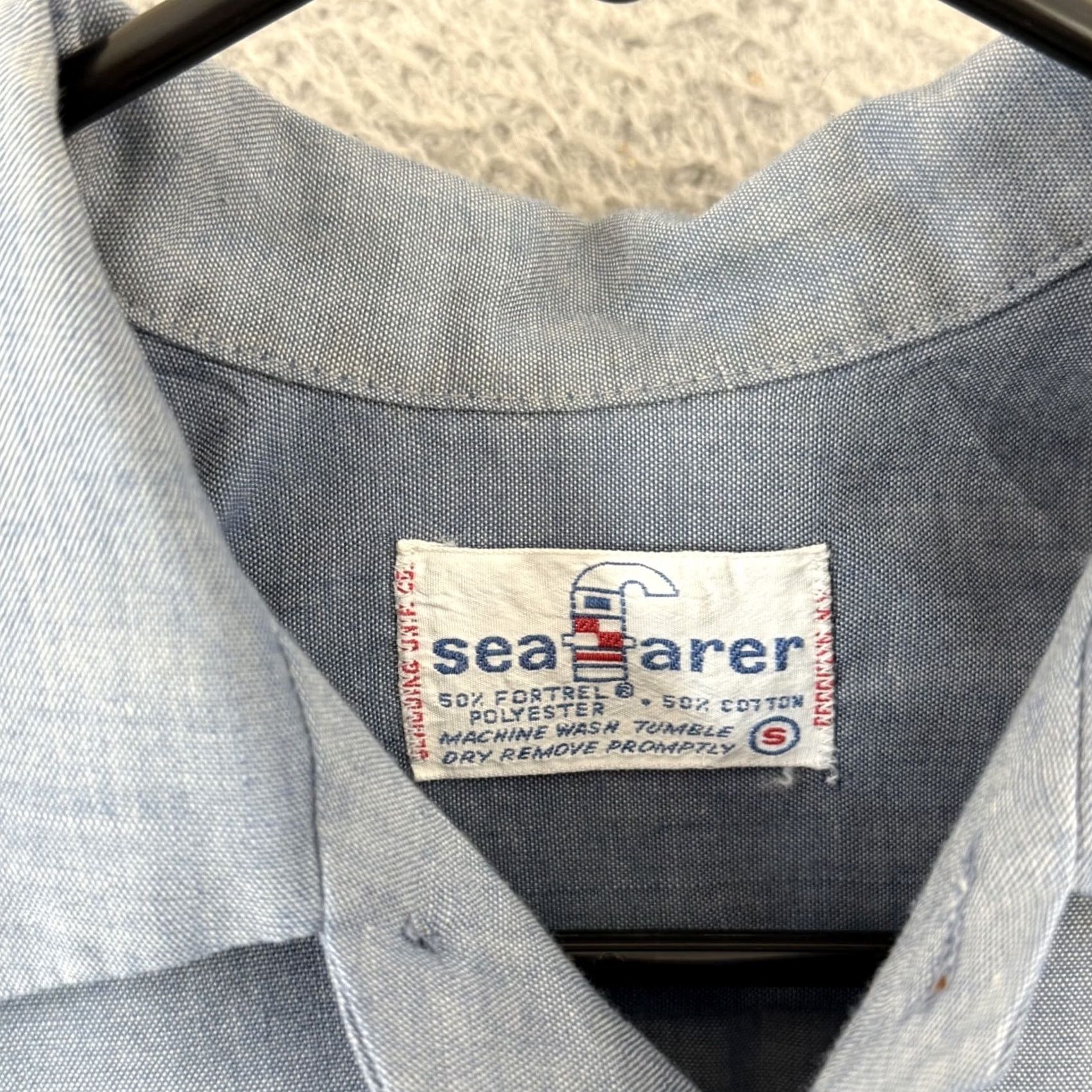 Vintage VINTAGE Seafarer Shirt Mens Small Chambray Button Up 60s USA Navy Seafarer Blue Cotton Blend Short Sleeve Size US S / EU 44-46 / 1 - 6 Thumbnail