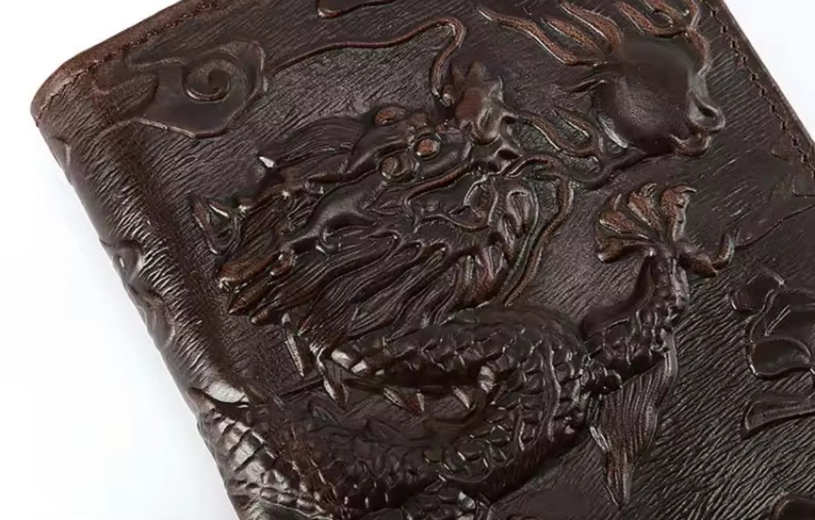 Vintage High Quality Leather Short Wallet 3D Dragon Card Wallet Size ONE SIZE - 3 Thumbnail