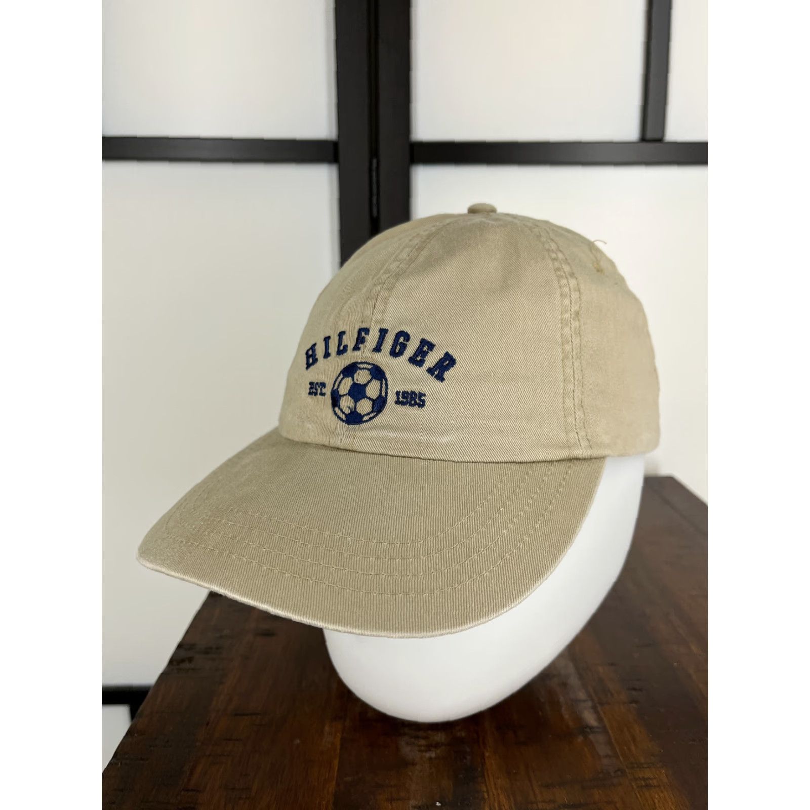 Tommy Hilfiger Tommy Hilfiger Hat Cap Strap Back Adult One Size Beige Soccer Ball 1985 Cotton Baseball Cap Mens Size ONE SIZE - 4 Thumbnail