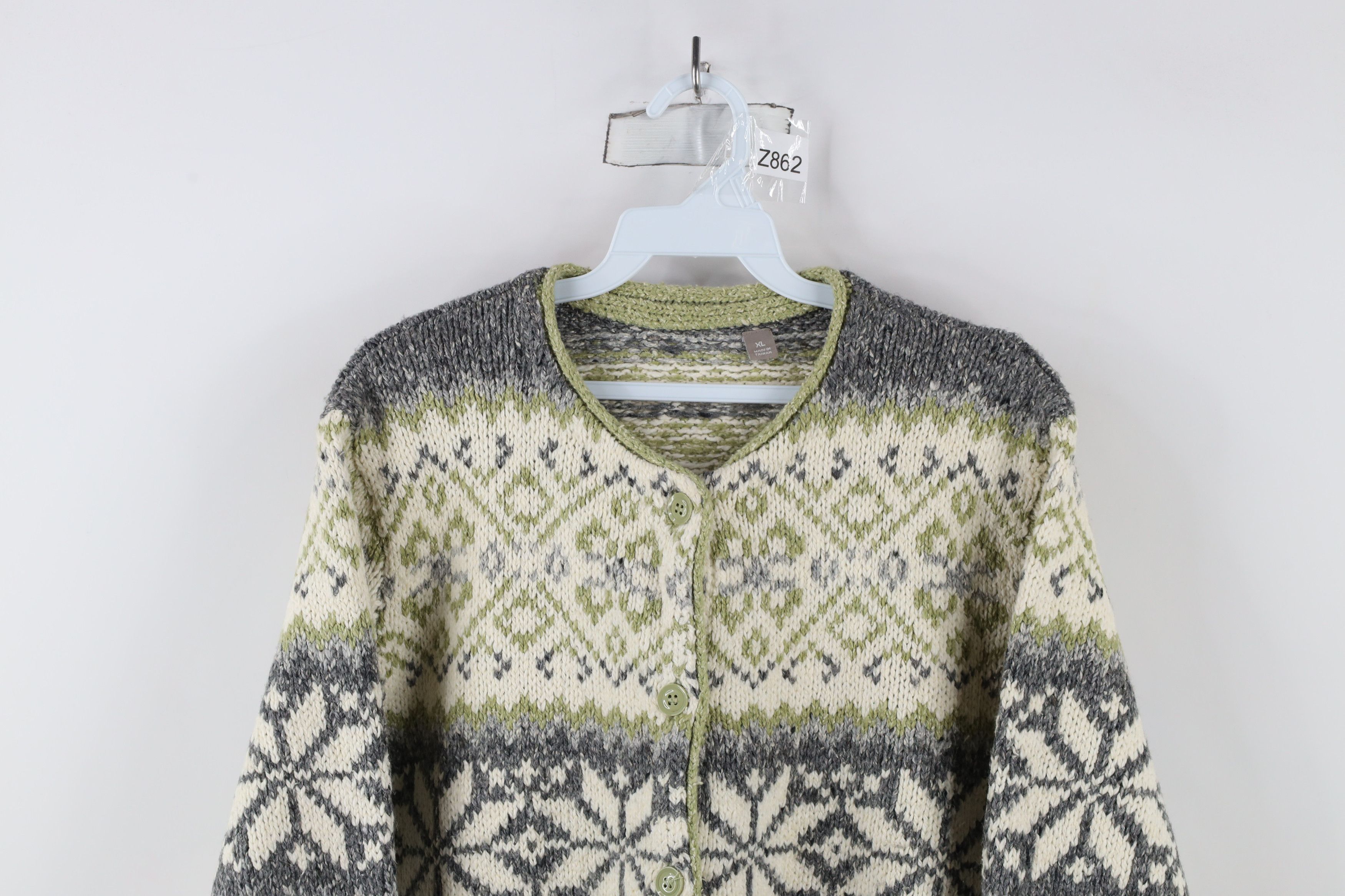 Vintage Vintage 90s Streetwear Fair Isle Wool Knit Cardigan Sweater Size XL / US 12-14 / IT 48-50 - 2 Thumbnail