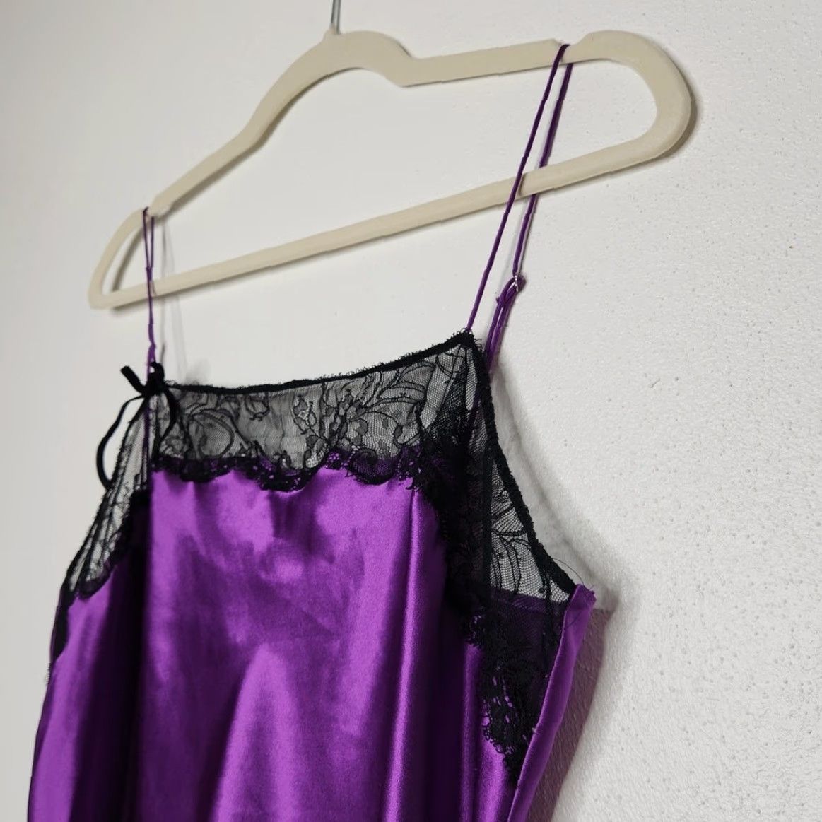 Victoria's Secret VINTAGE Victoria's Secret Satin Slip Dress Lace Bows Purple L Women's Short 32 18 90s Y2K Witchy Dress Size L / US 10 / IT 46 - 3 Thumbnail