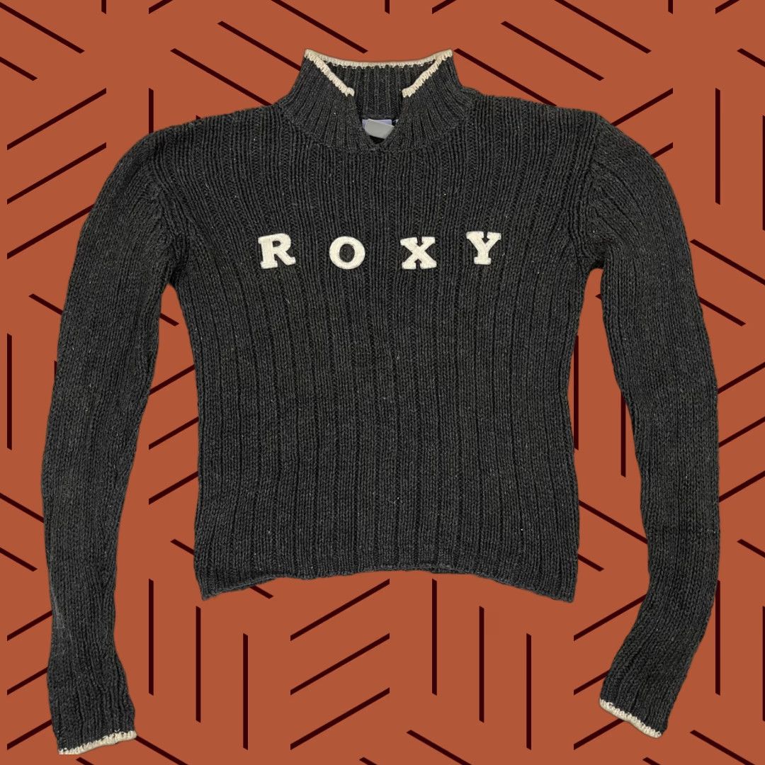 Vintage VTG Quiksilver Roxy Sweater Womens M Gray Ribbed Knit Collar Beach Surf Y2K Slim Fit Pullover Knit Casual Womens Size M / US 6-8 / IT 42-44 - 1 Thumbnail