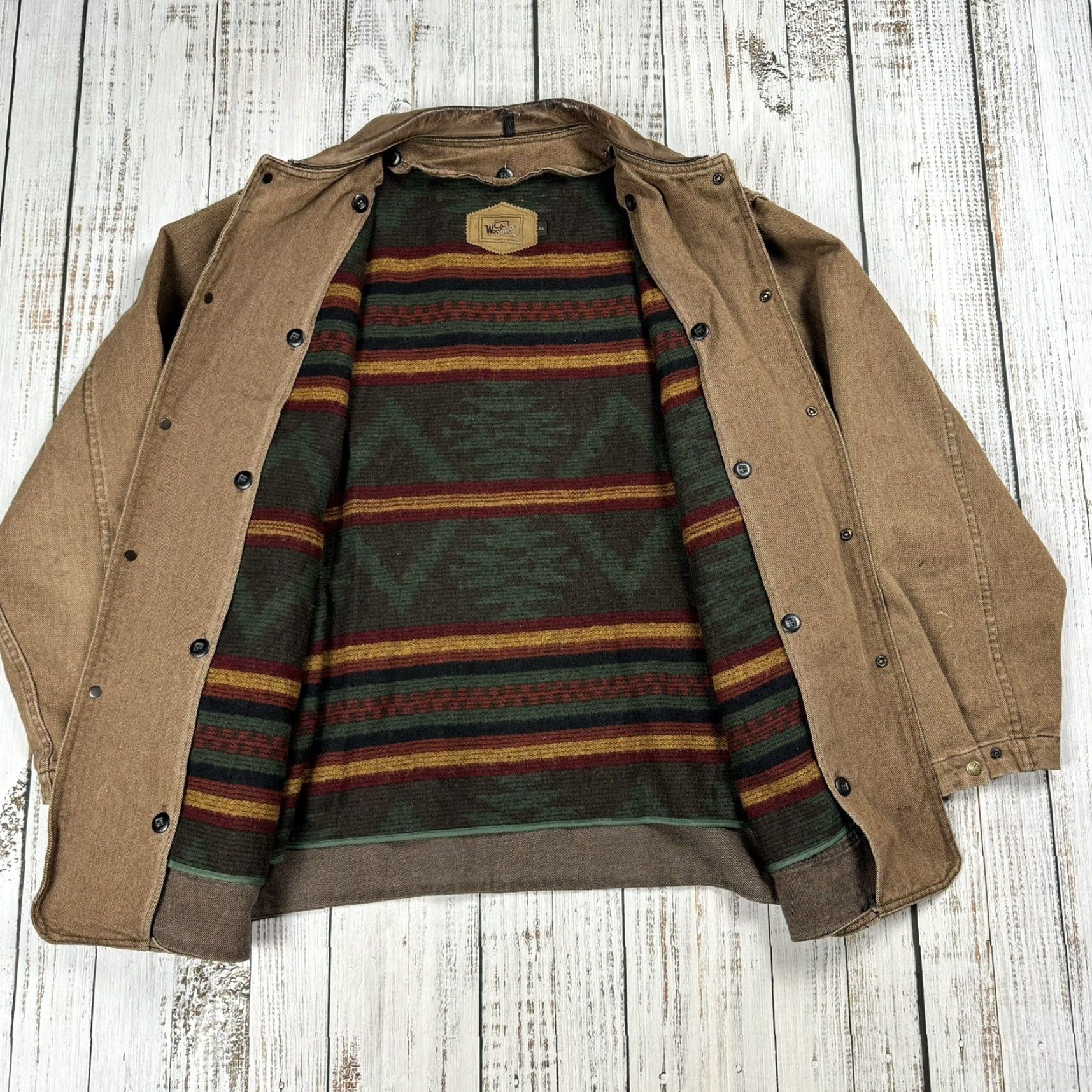 Vintage VINTAGE Woolrich Southwest Aztec Wool Blanket Lined Denim Chore Coat XL Mens Barn Jacket Size US XL / EU 56 / 4 - 6 Thumbnail