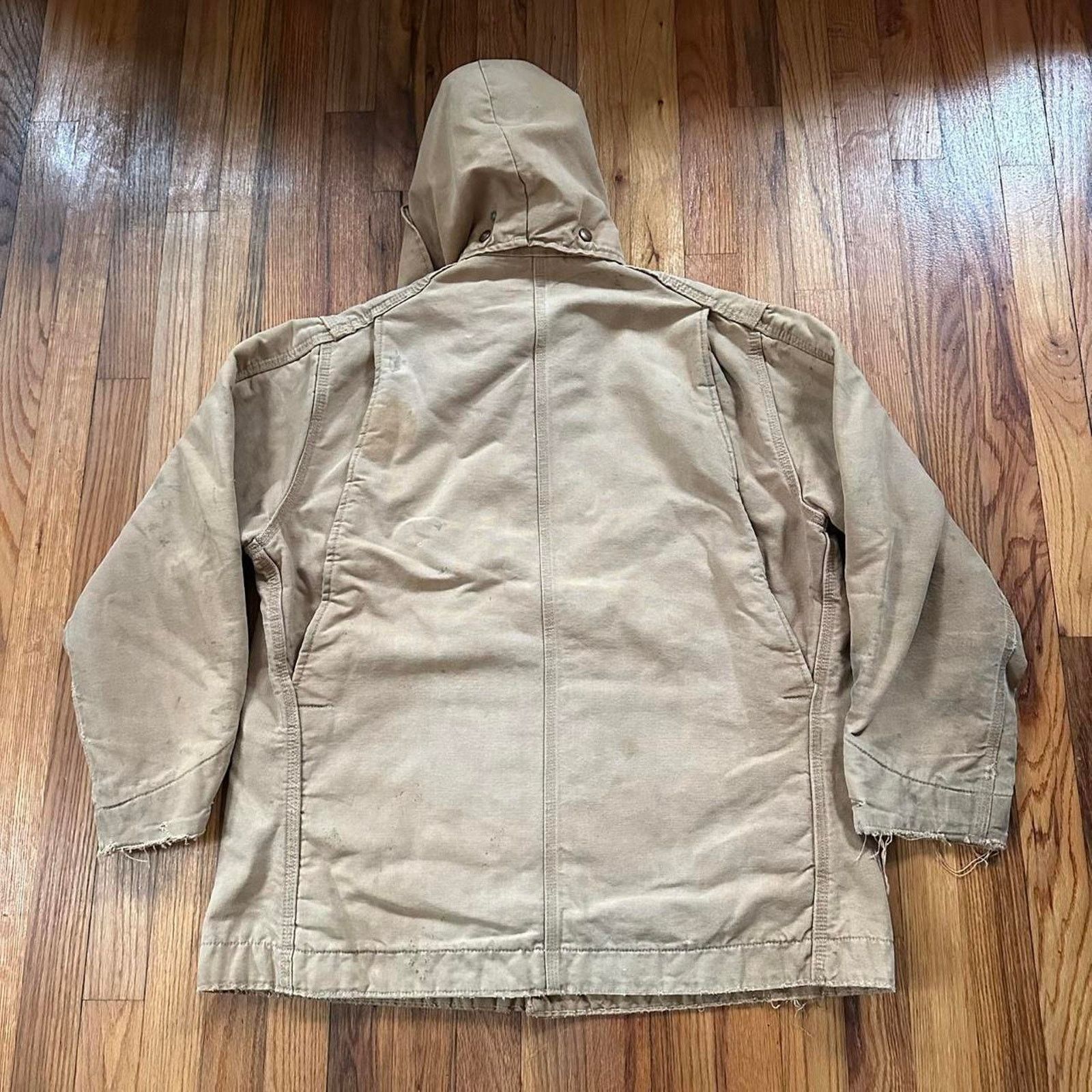 Carhartt Vintage 70s Carhartt Hooded Button Up Jacket Distressed L/XL Size US XL / EU 56 / 4 - 4 Thumbnail