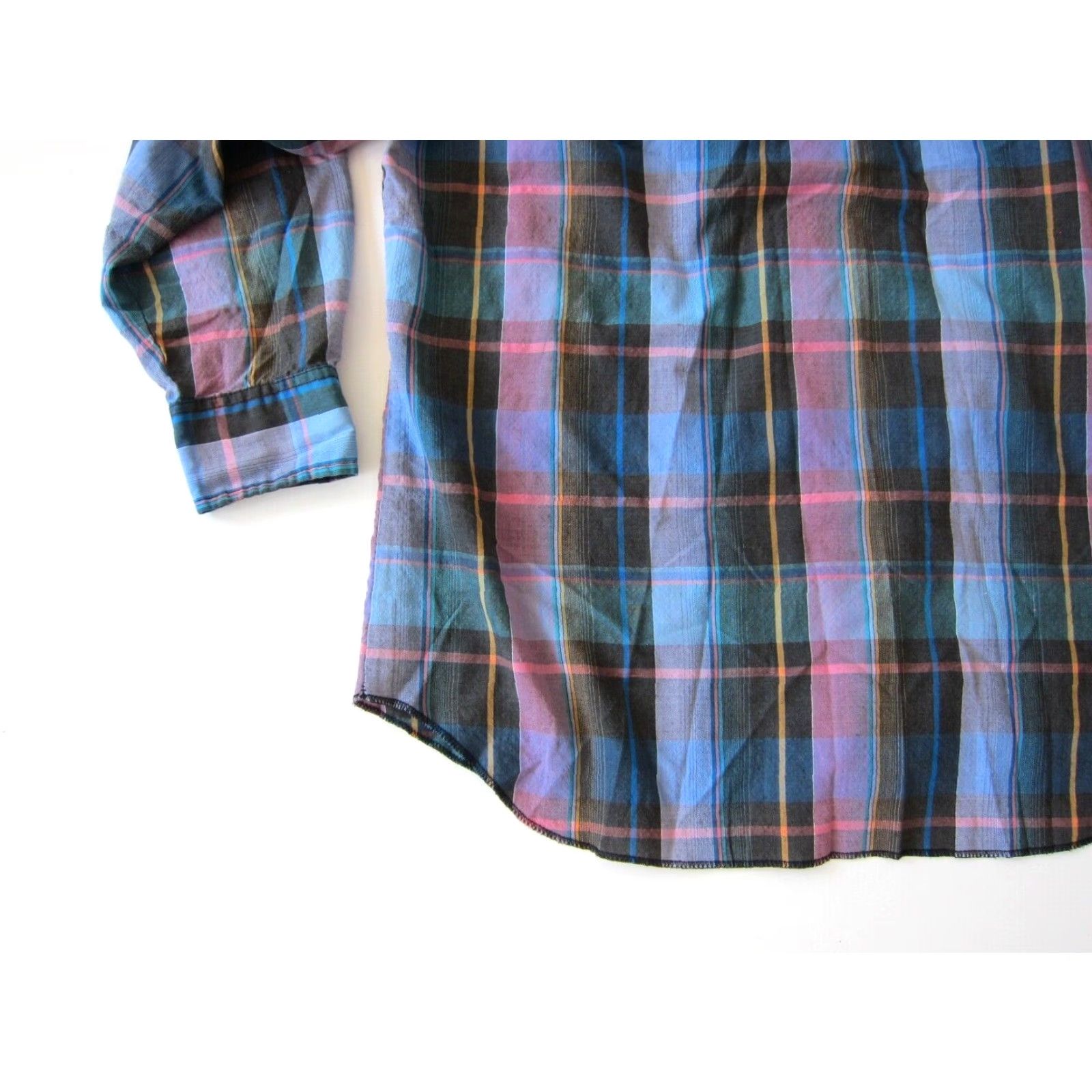 Vintage Vtg Rustler XLong Tails Pink Plaid Snap Button Collared Western Shirt L 16 32/33 Size US L / EU 52-54 / 3 - 6 Thumbnail