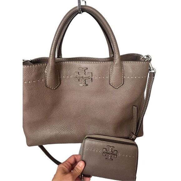Tory Burch Tory Burch Mcgraw Triple Compartment Satchel Silver Maple Wo Size ONE SIZE - 2 Thumbnail