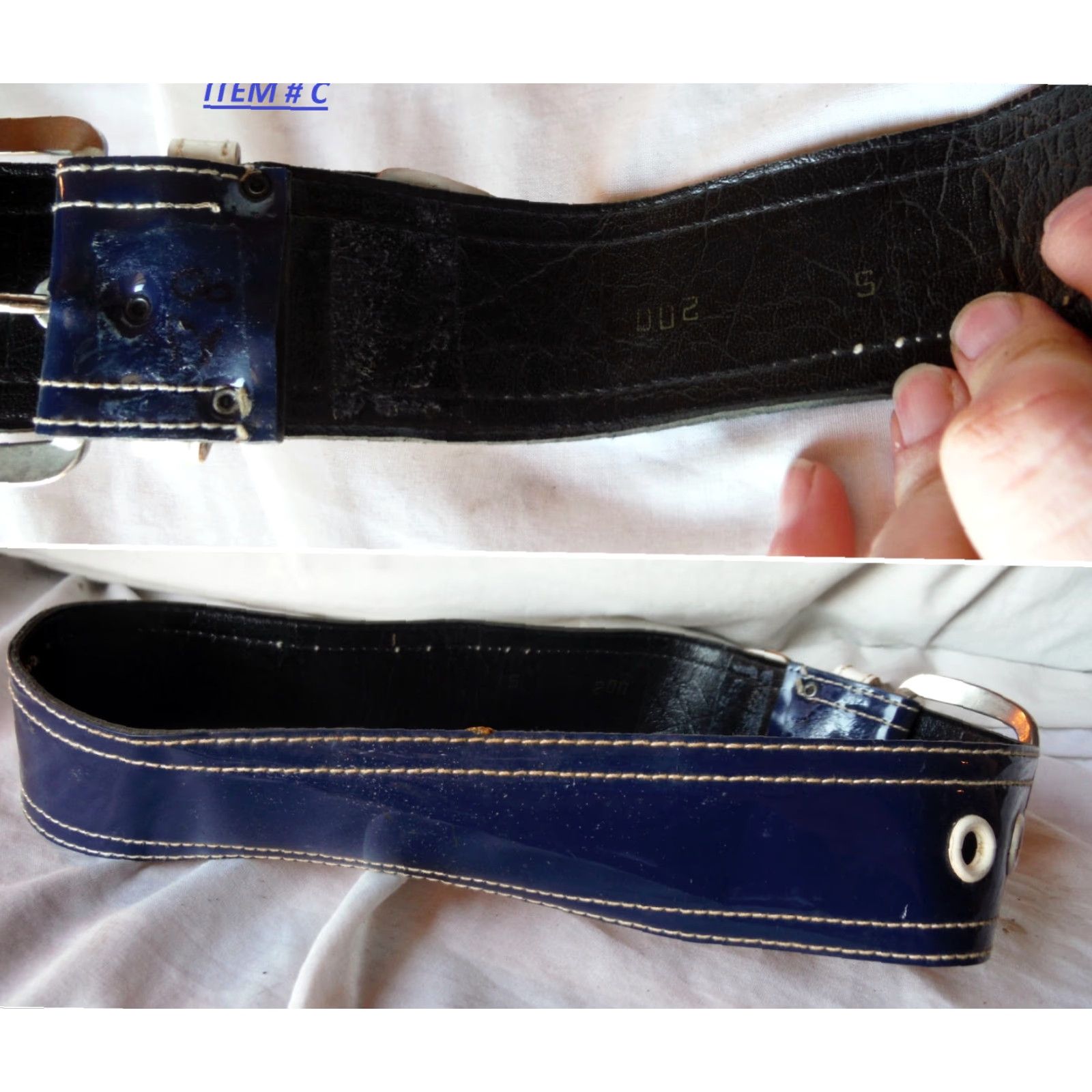 Vintage VINTAGE 70s USA Themed Belts - White Leather Vinyl Stripes Handcrafted Waist Accessories for Adults Small to 50 Size Size ONE SIZE - 6 Thumbnail