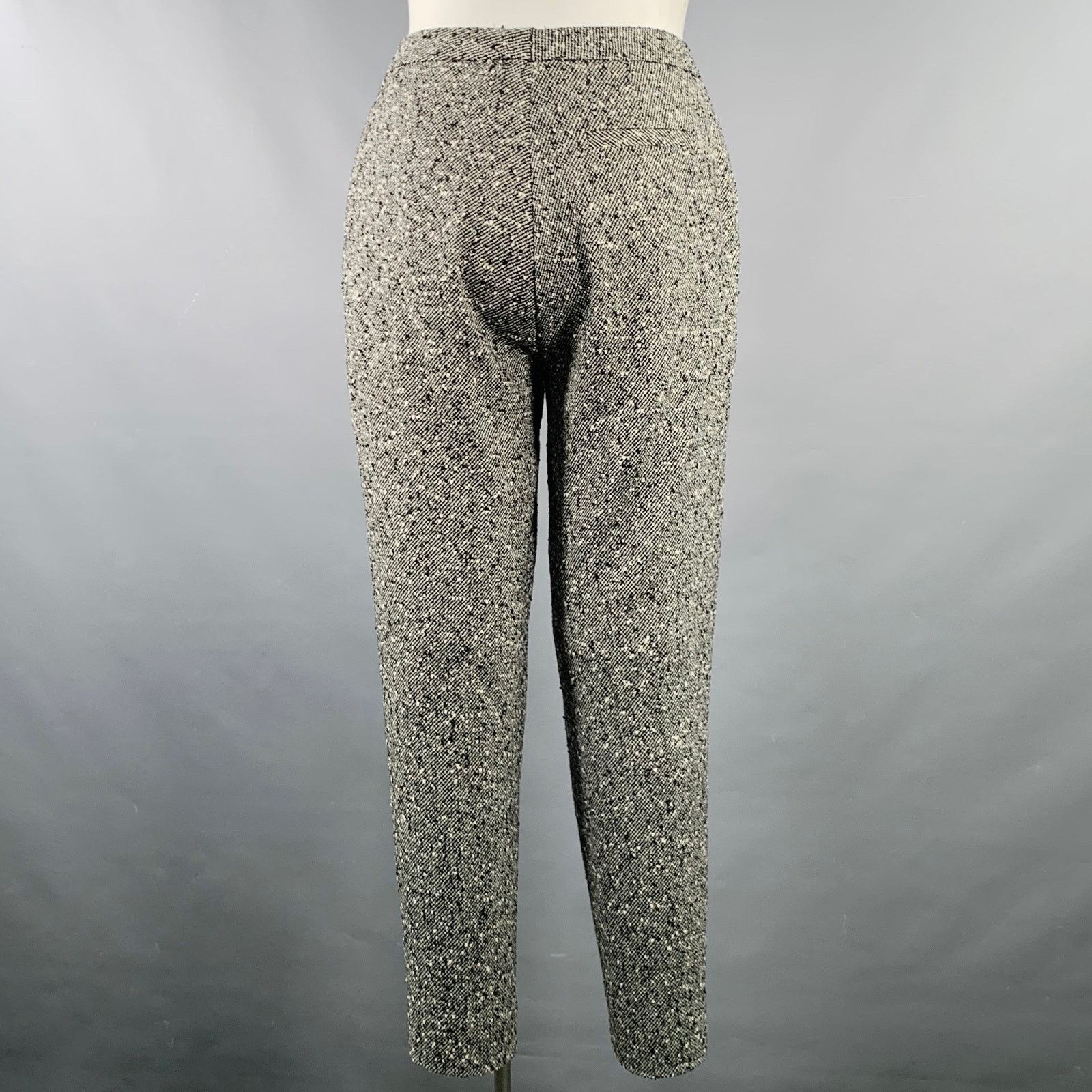 Escada Size 12 Black White Wool Blend Tweed Zip Fly Dress Pants Size 34" / US 12 / IT 48 - 3 Thumbnail