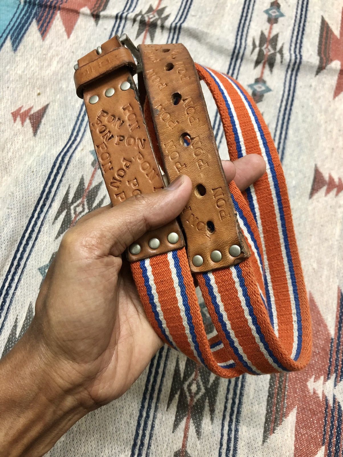 Diesel DIESEL STRIPED LEATHER + CANVAS BELT Size 38 - 2 Thumbnail