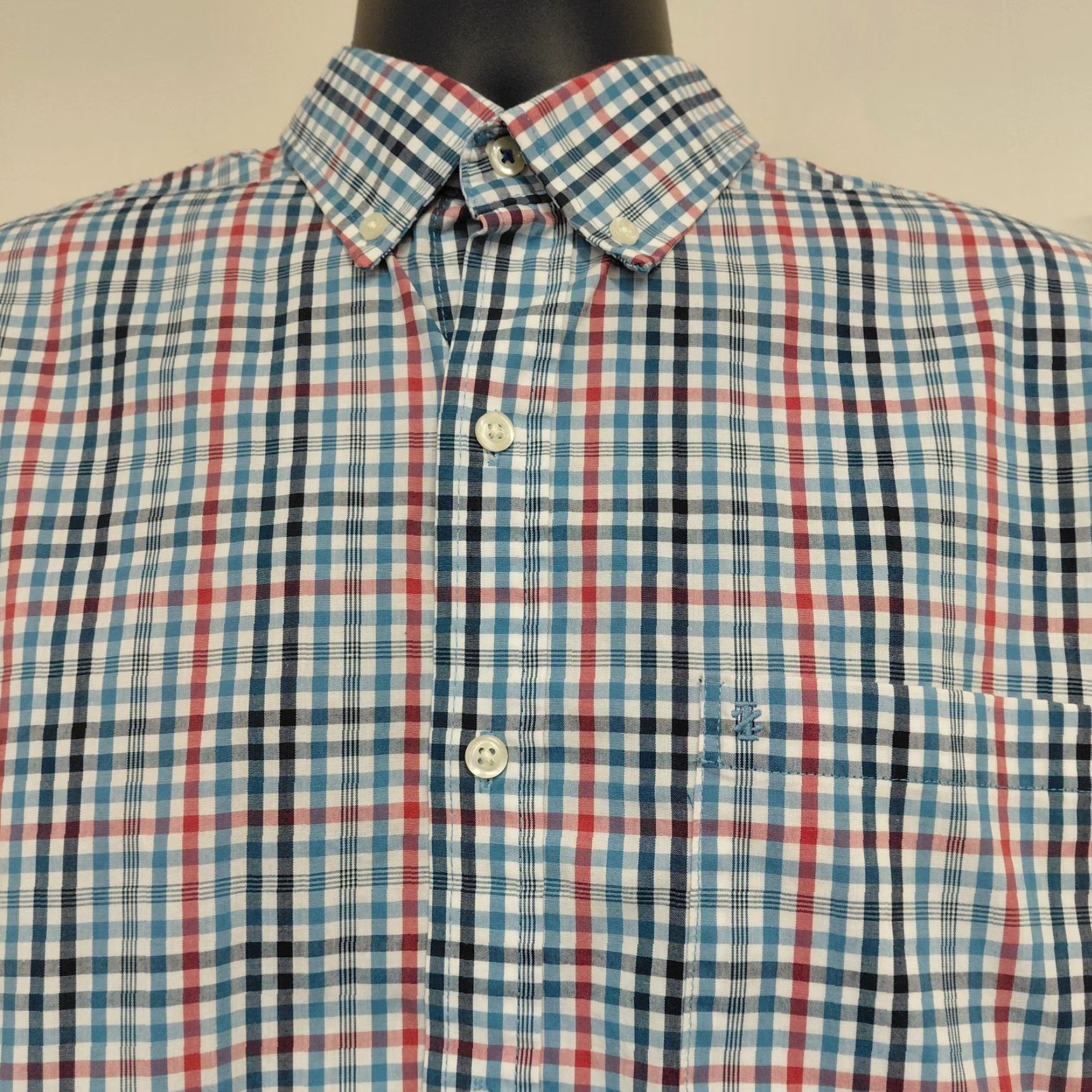 Izod IZOD Shirt Men's L Red White Blue Long Sleeve Check Button-Down Preppy Shirt, Casual, Workwear, American Theme, Button-Up, Regular Fit Size US L / EU 52-54 / 3 - 4 Thumbnail