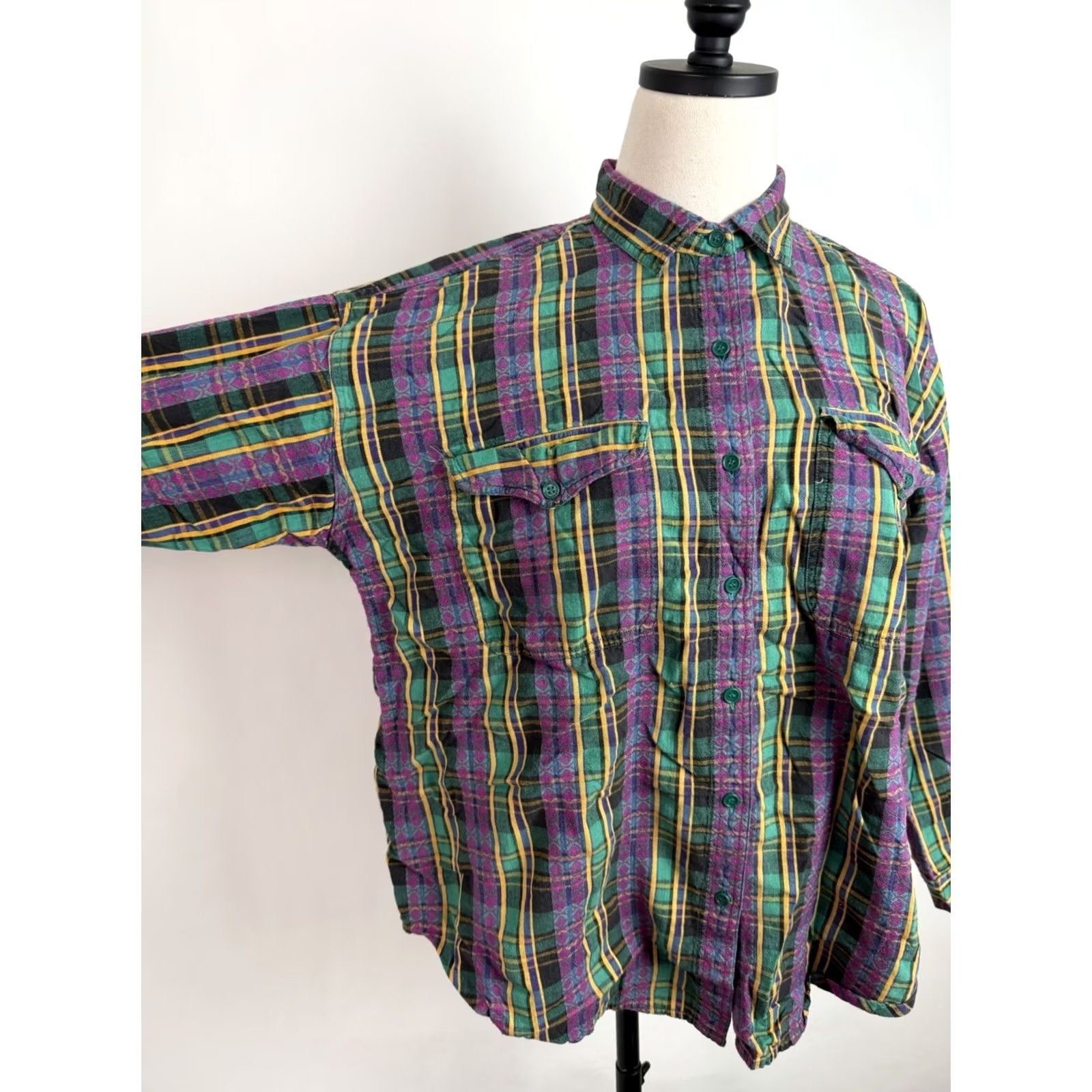 Vintage VINTAGE Tony France Plaid Button-Up Shirt Womens XL Green Cotton Bohemian 80s 90s Retro Casual Womens Size XL / US 12-14 / IT 48-50 - 4 Thumbnail