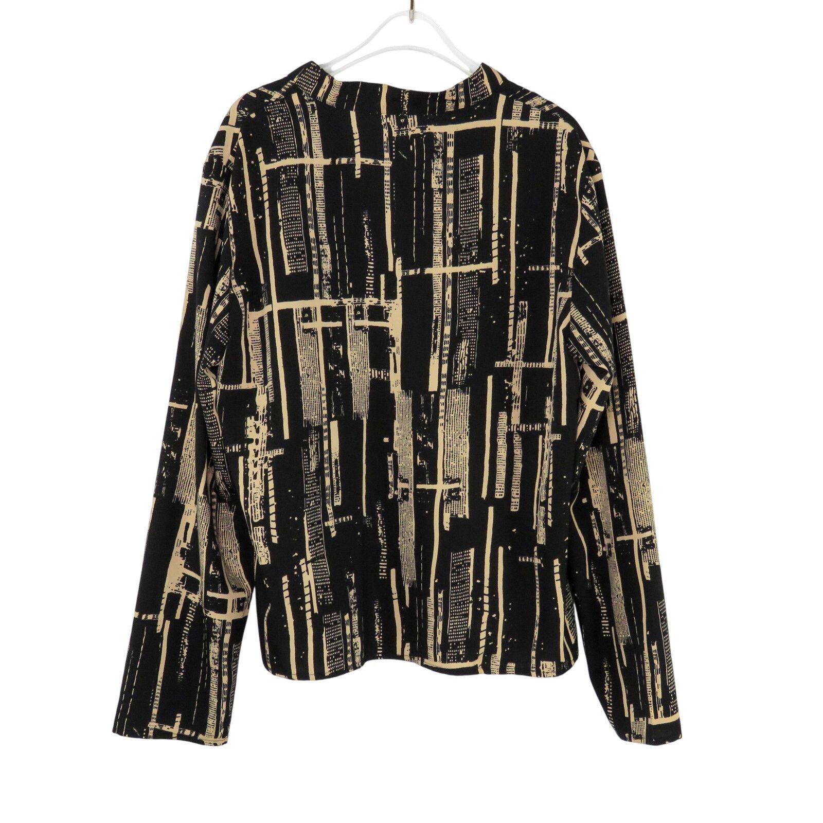 Shein Black Abstract Pattern V-Neck Long Sleeve Blouse Large Size L / US 10 / IT 46 - 3 Thumbnail