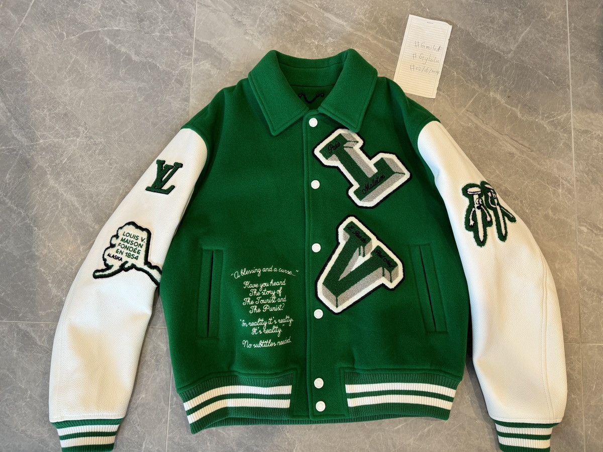 Louis Vuitton Louis Vuitton Green & White Varsity Leather Jacket Size US L / EU 52-54 / 3 - 1 Thumbnail