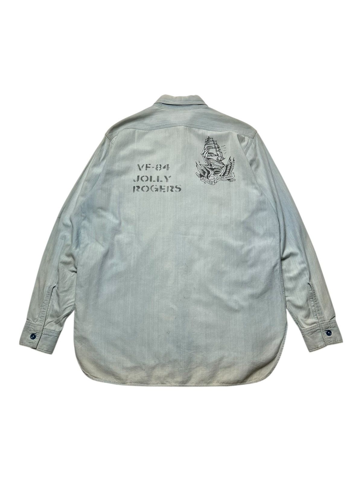 Buzz Rickson's Buzz Ricksons USN Denim Chambray Shirt Jelly Roger Washed Size US L / EU 52-54 / 3 - 3 Thumbnail