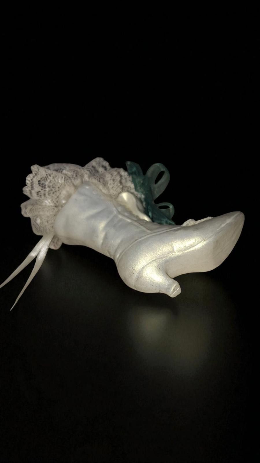 Designer Vtg Ornament White Victorian Boot with Lace Size ONE SIZE - 4 Thumbnail