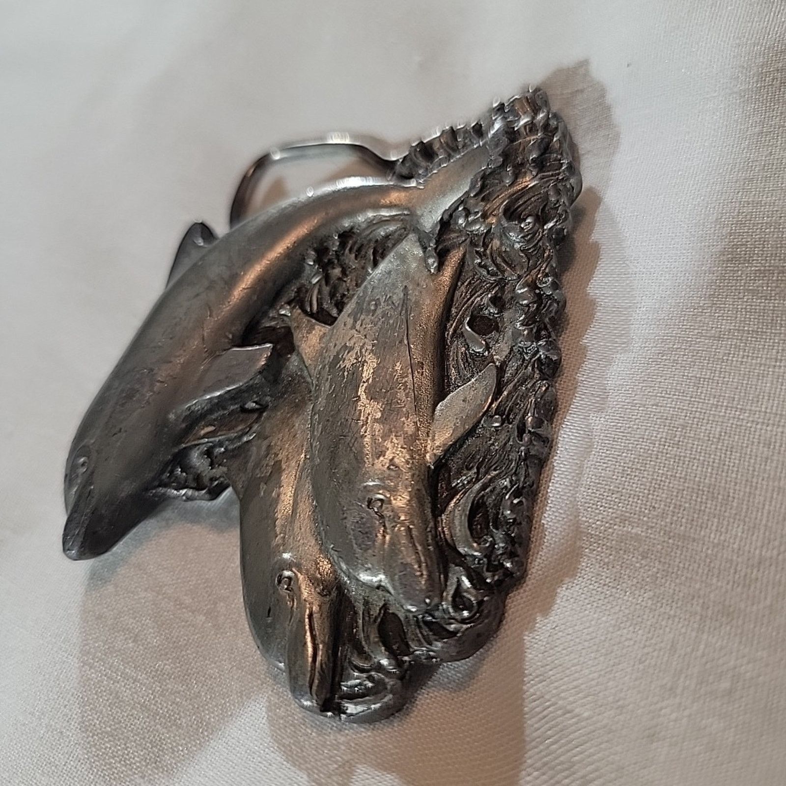 Other 1978 Pewter Bergamont 3 Dolphins Fishing Aquatic Belt Buckle Size ONE SIZE - 2 Thumbnail