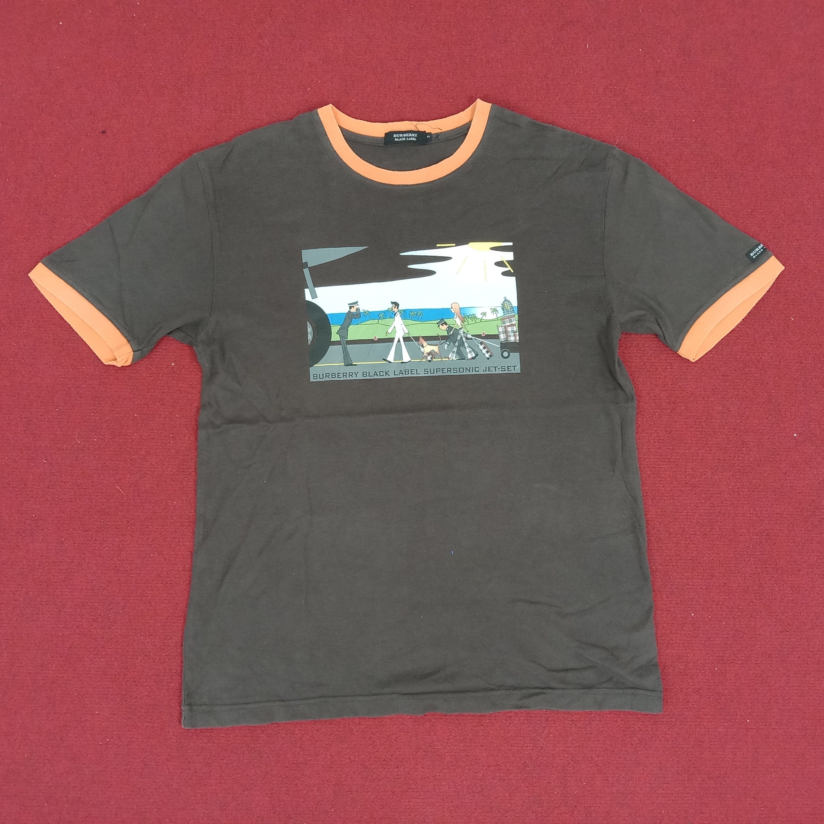 image of Burberry Black Label Supersonic Jet Set Ringer Style Tshirt in Brown, Men's (Size Medium)