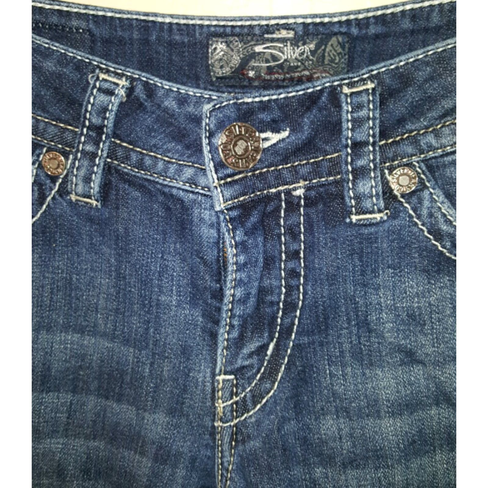 Silver Jeans Co. VINTAGE Buckle Silver SUKI Thick Stitch Medium Wash Bootcut Jeans Womens 28 x 26 Size 28" / US 6 / IT 42 - 4 Thumbnail