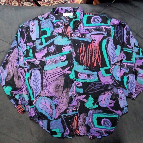 Vintage Vintage Jeri Marque Abstract Strokes Button Shirt Size XL / US 12-14 / IT 48-50 - 2 Thumbnail