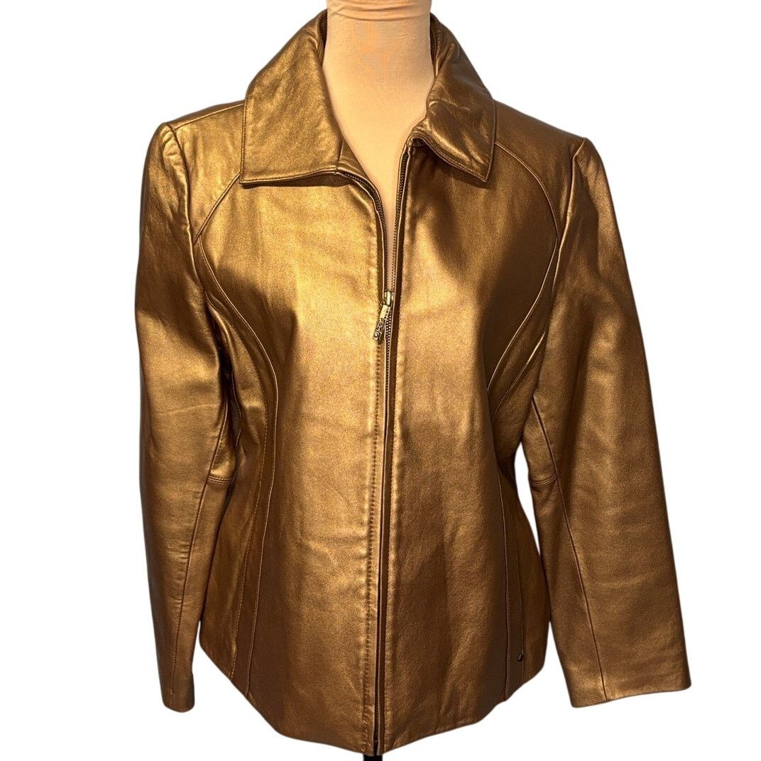 Black Rivet BLACK RIVET Women's Leather Zip-Front Jacket | Size L Size L / US 10 / IT 46 - 1 Thumbnail