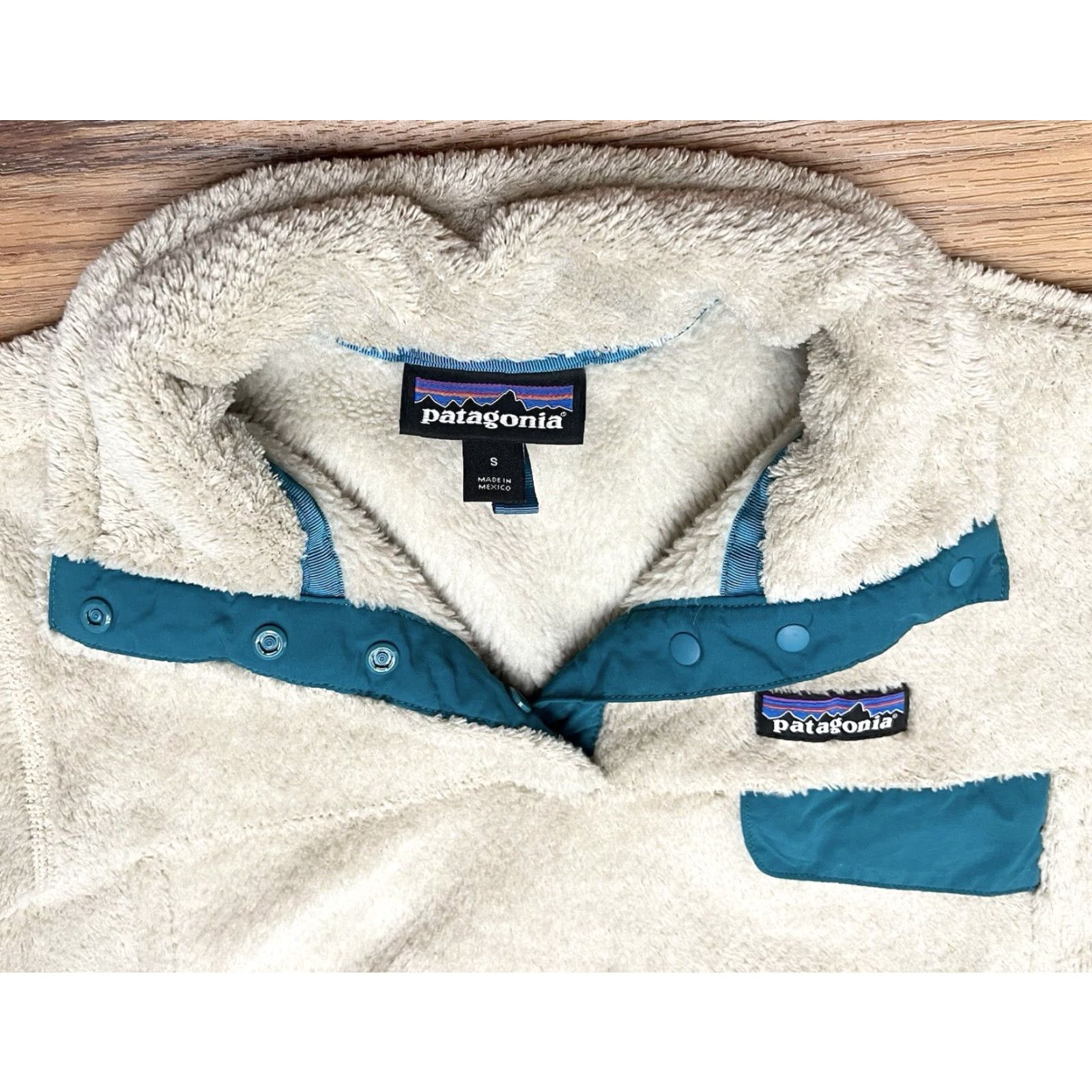Patagonia Patagonia Re-Tool Snap-T Fleece Pullover Shirt Ladies Small Beig e Oatmeal Teal Soft Shell Pullover Snap Pullover Size S / US 4 / IT 40 - 2 Thumbnail