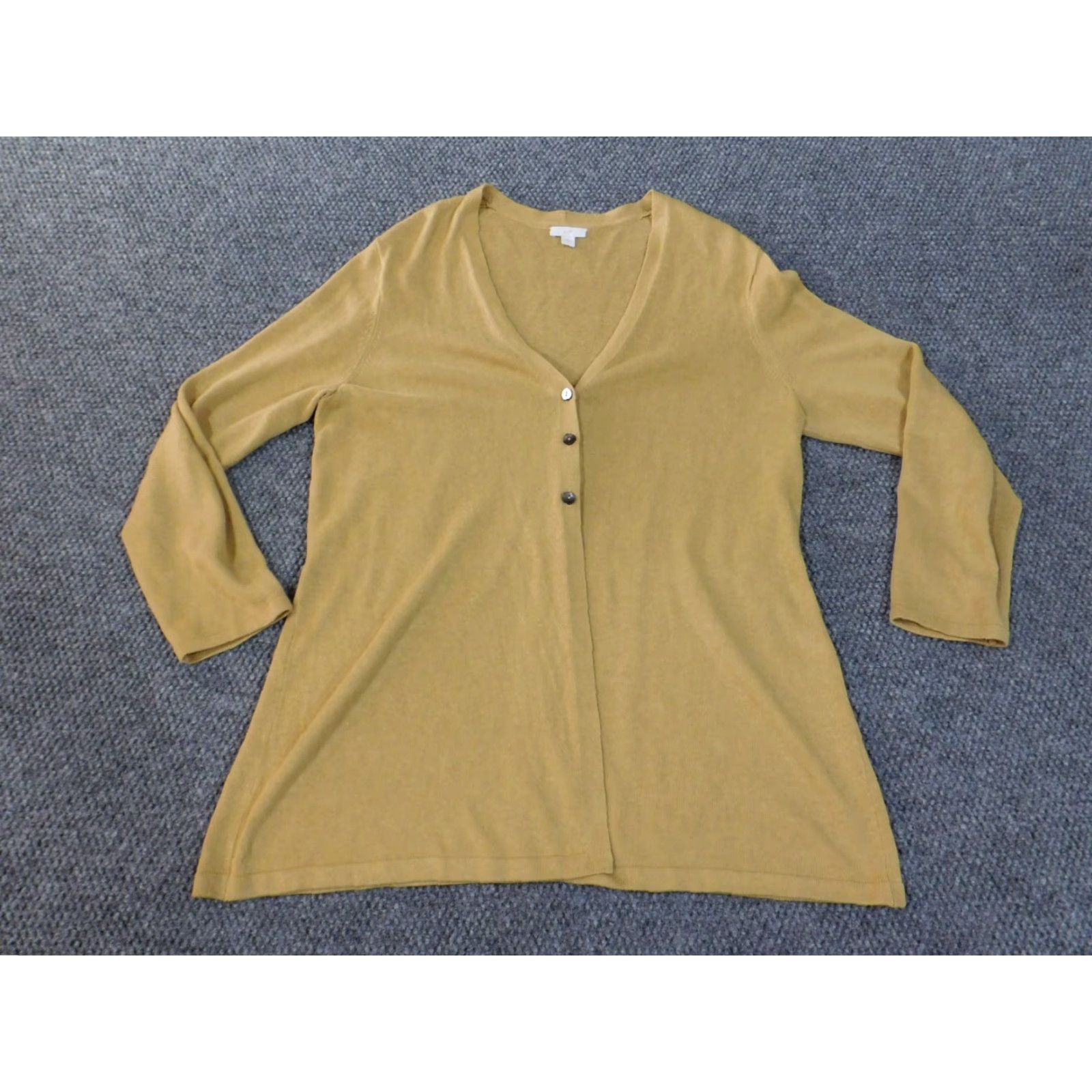 J. Jill J. Jill Cardigan Sweater Womens Beige Linen Rayon V-Neck Button Open Long Sleeve L Regular Knit Rugby Style Vintage: No Size L / US 10 / IT 46 - 2 Thumbnail