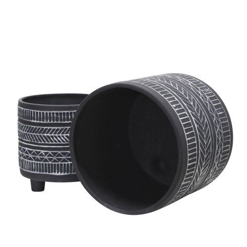 Designer × Homemade S/2 TRIBAL LOOK FOOTED PLANTER 6/8", BLACK Size US L / EU 52-54 / 3 - 4 Thumbnail