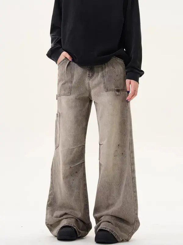 Japanese Brand VIBE Aged and inked frayed workwear baggy jeans Size US 34 / EU 50 - 3 Thumbnail