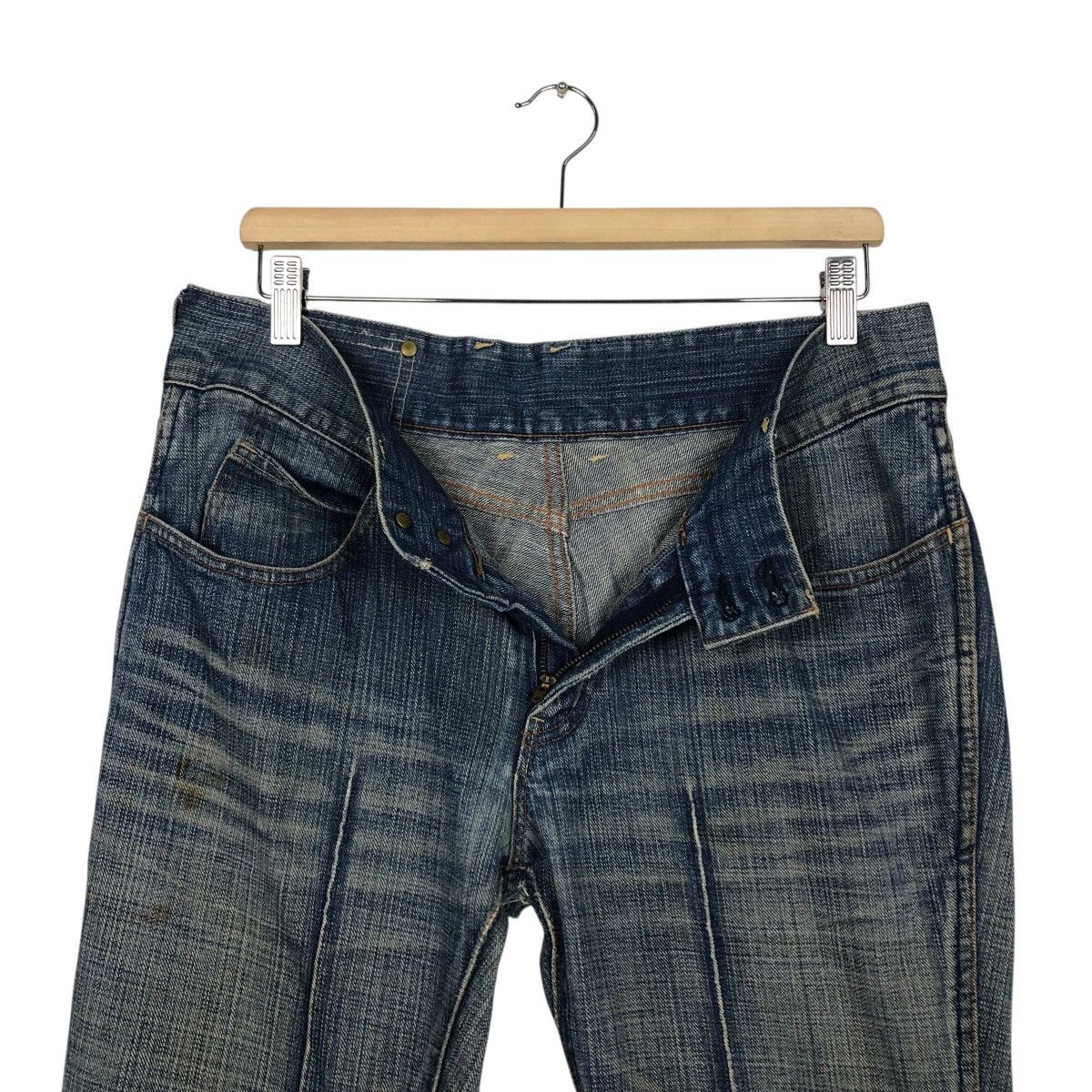 Japanese Brand Buffalo Jeans Y2K Moto Seam Denim — Early 2000s Archive Fade Size 33" - 19 Thumbnail