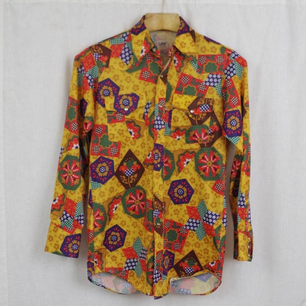 Lee Vintage Snap Button Patchwork Pattern Western Shirt 15.5-34 Size US M / EU 48-50 / 2 - 1 Thumbnail