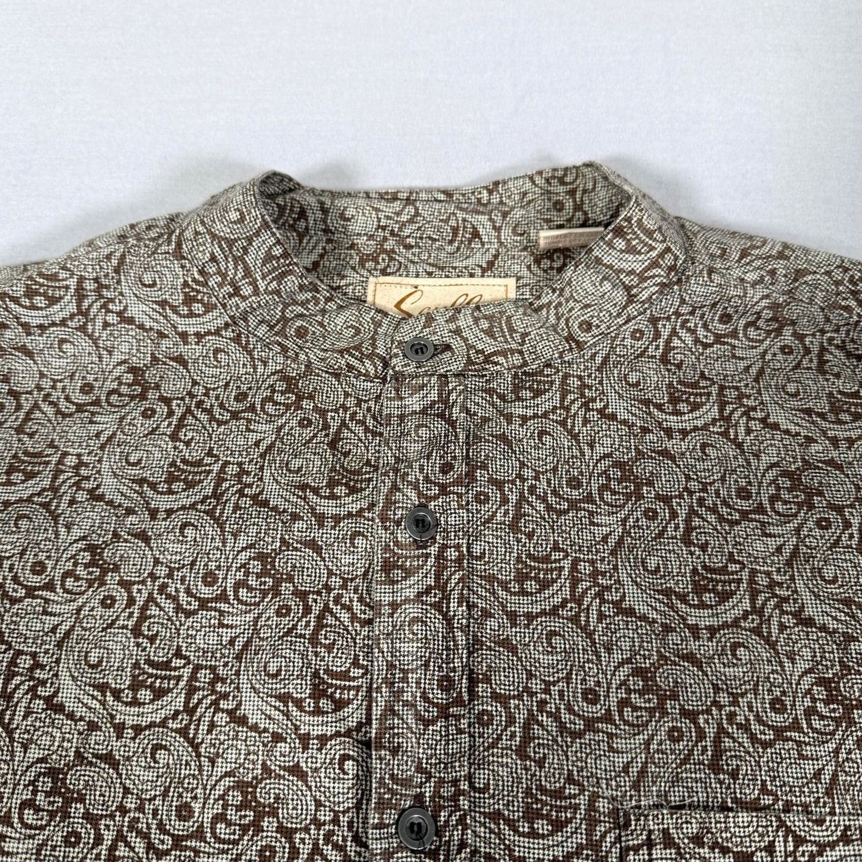 Scully Scully Shirt Mens XL Brown Paisley Band Collar Button Up Western Cowboy Work Size US XL / EU 56 / 4 - 3 Thumbnail