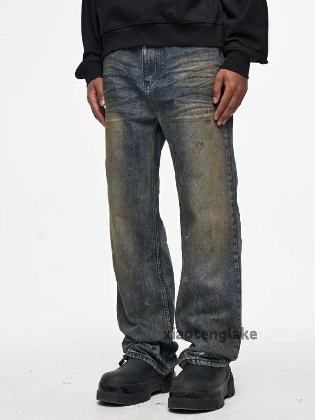 Jean × Vintage washed faded loose baggy rusty stain damaged jeans Size US 34 / EU 50 - 1 Thumbnail