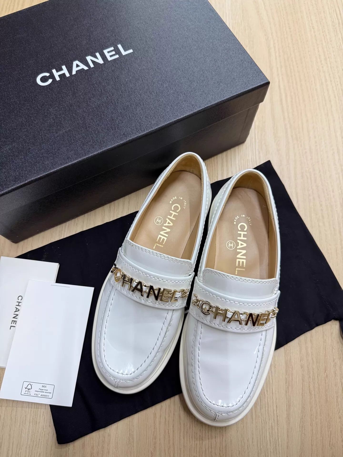 Chanel Chanel White Logo Loafers 35 New Size US 4.5 / IT 34.5 - 1 Thumbnail