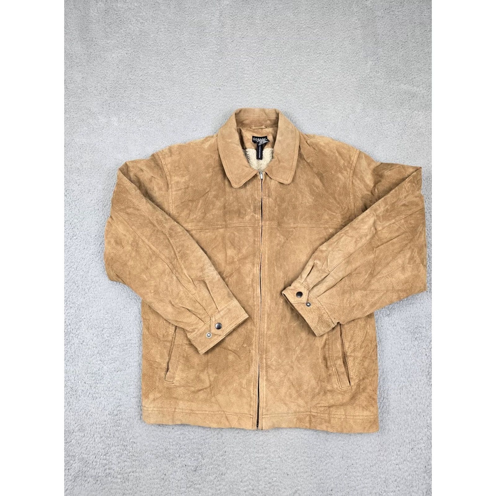 George George Leather Jacket - Large Mens Camel Sherpa Zip Front Coat Size US L / EU 52-54 / 3 - 2 Thumbnail