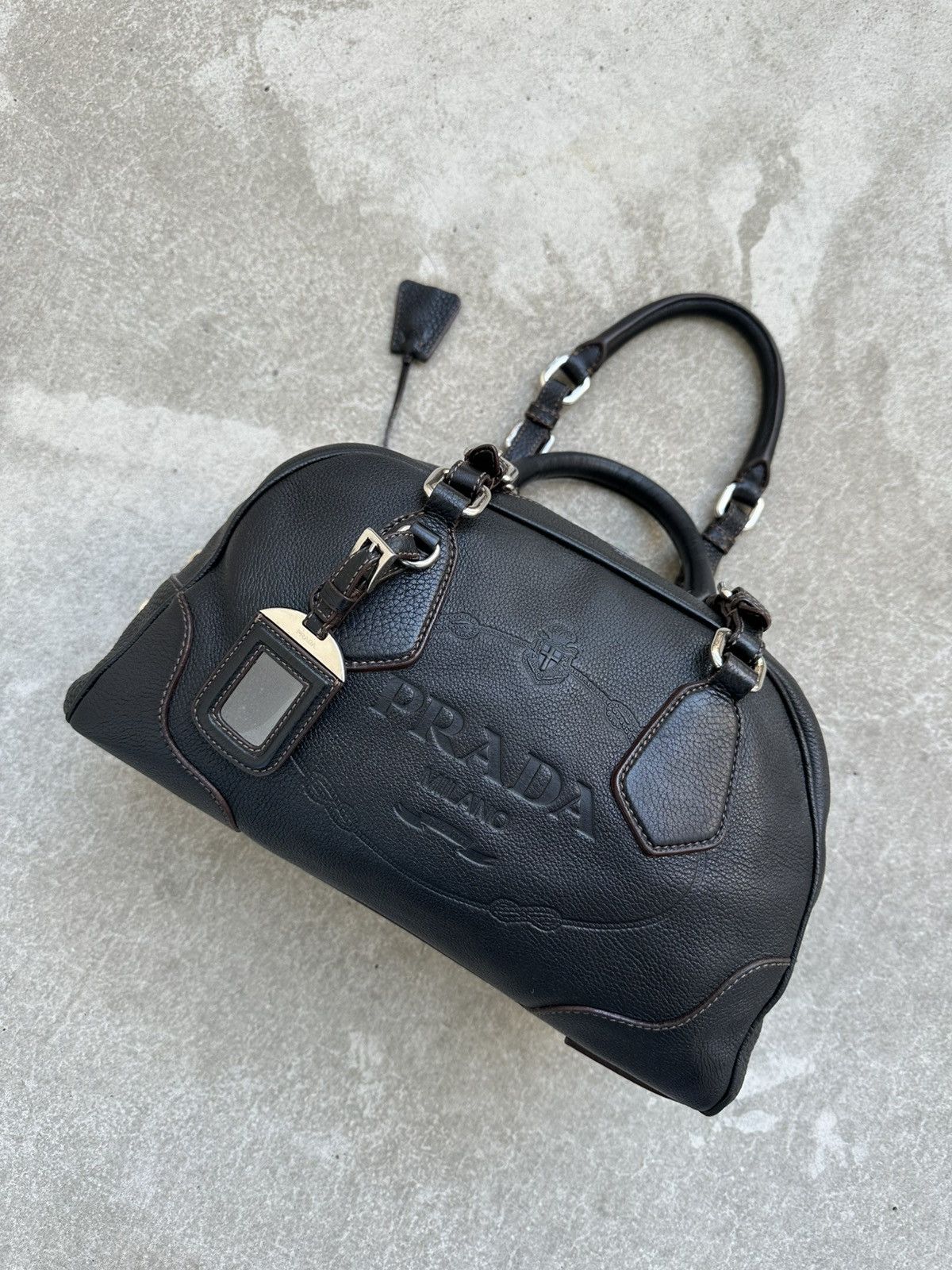 Prada Prada Vitello Daino Logo Bowler Black HandBag Unisex Luxury Size ONE SIZE - 2 Thumbnail