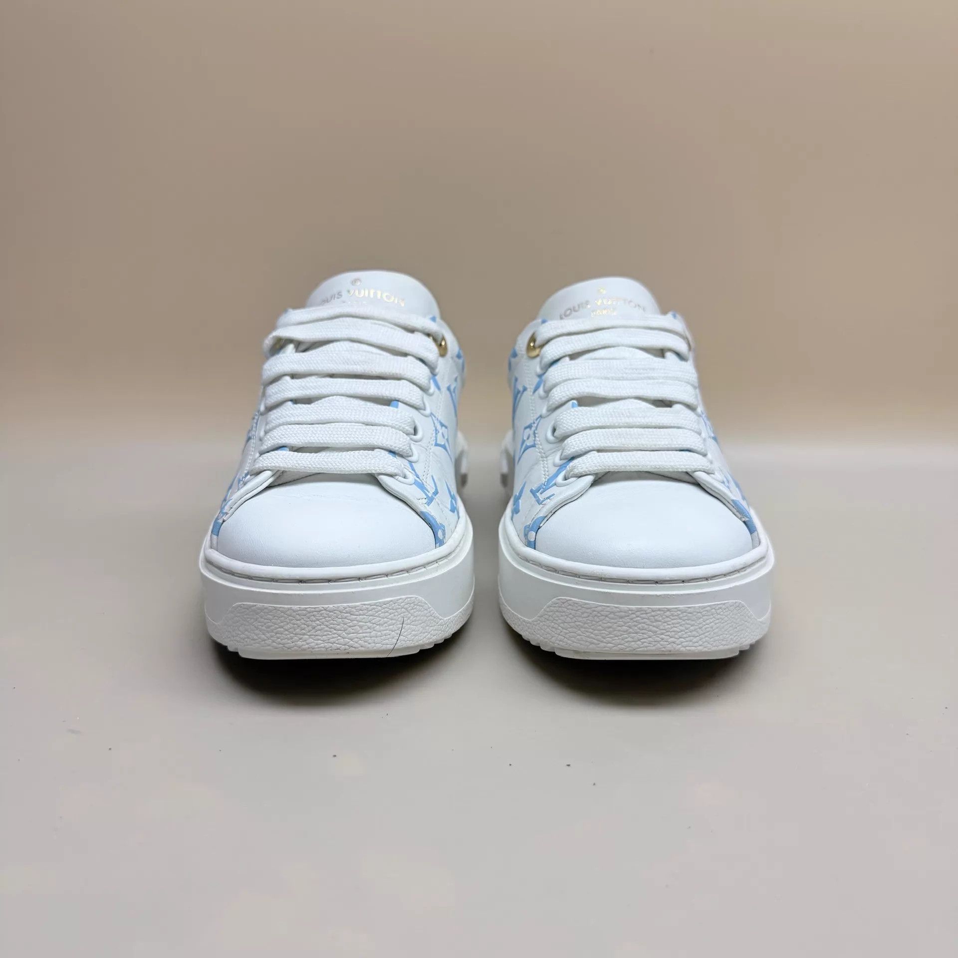 Louis Vuitton LV TimeOut White Blue Monogram Platform Shoes 99 New 35 Size US 4.5 / IT 34.5 - 2 Thumbnail
