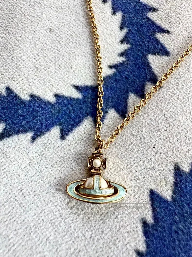 Vivienne Westwood Vivienne Westwood Turquoise and Green Enamel Pearl Saturn Size ONE SIZE - 1 Thumbnail