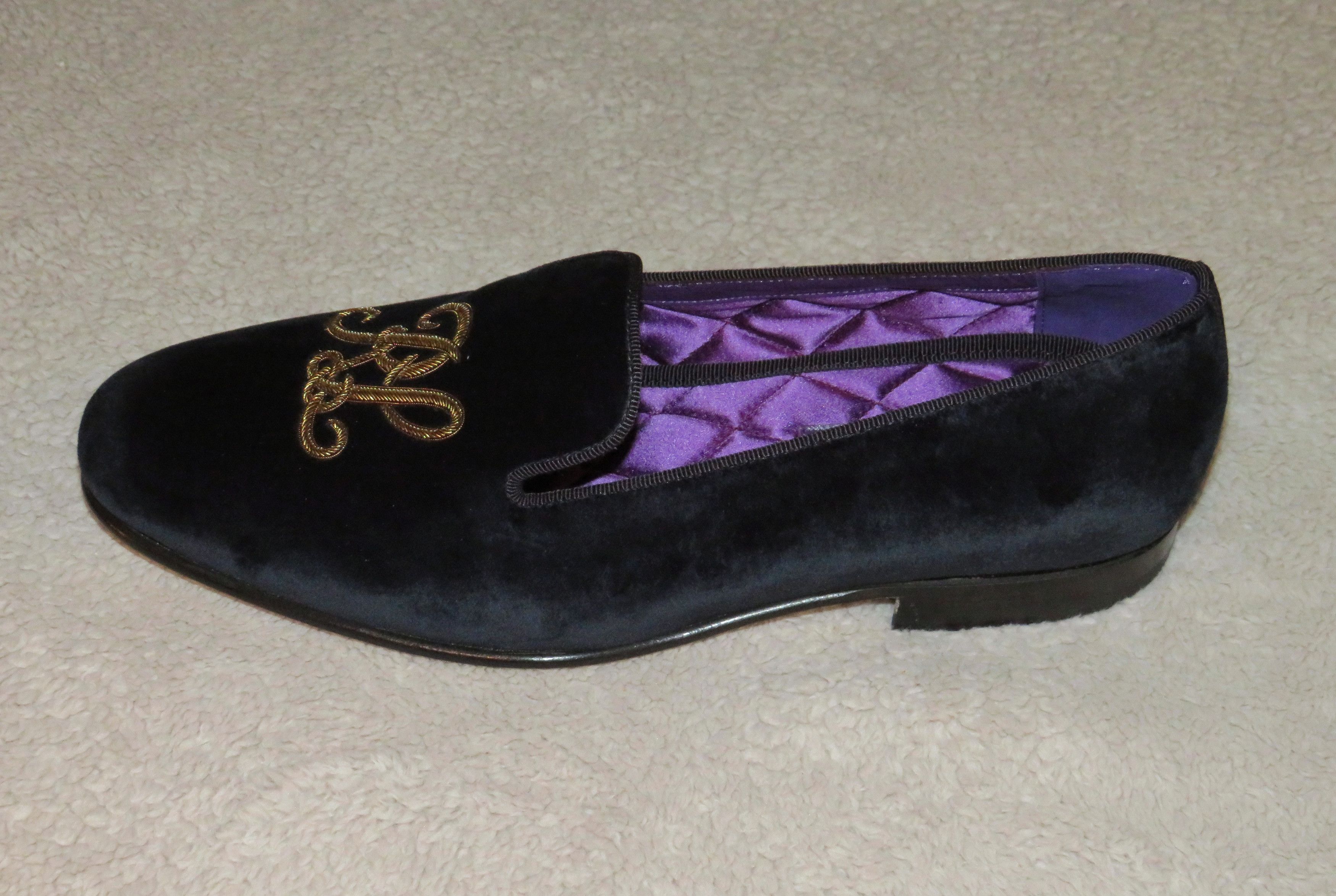Ralph Lauren Purple Label Alonzo Navy Gold Bullion RL Velvet Slipper 8D NWB Size US 8 / EU 41 - 5 Thumbnail