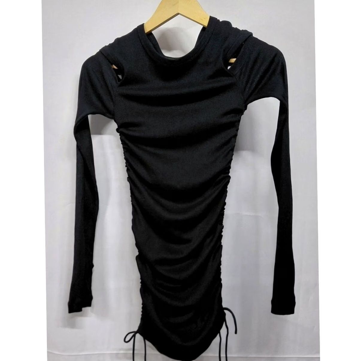 Helmut Lang Helmut Lang H1HW505 Black Ruched Long Sleeve Top Solid Knit Women Size S Size S / US 4 / IT 40 - 2 Thumbnail